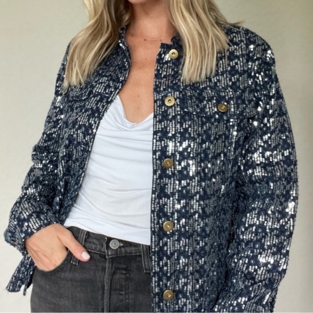Six/Fifty Pixie Denim Sequin Jacket Sz XS